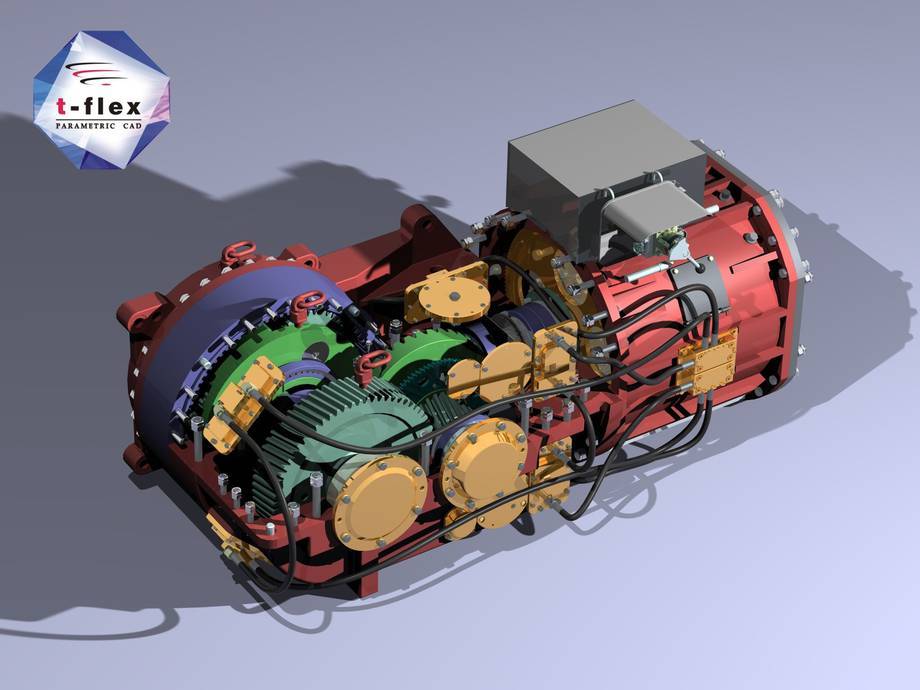 Model silnika wykonany w systemie T-Flex CAD